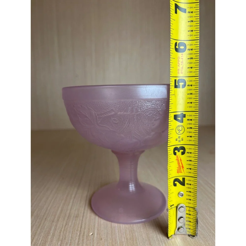 Vintage Luminarc France Frosted Pink Glass Fruit Embossed Dessert Sherbet Bowl